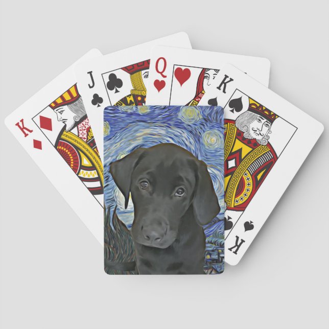 Black Lab Puppy Starry Night Van Gogh Inspired  Playing Cards (Back)