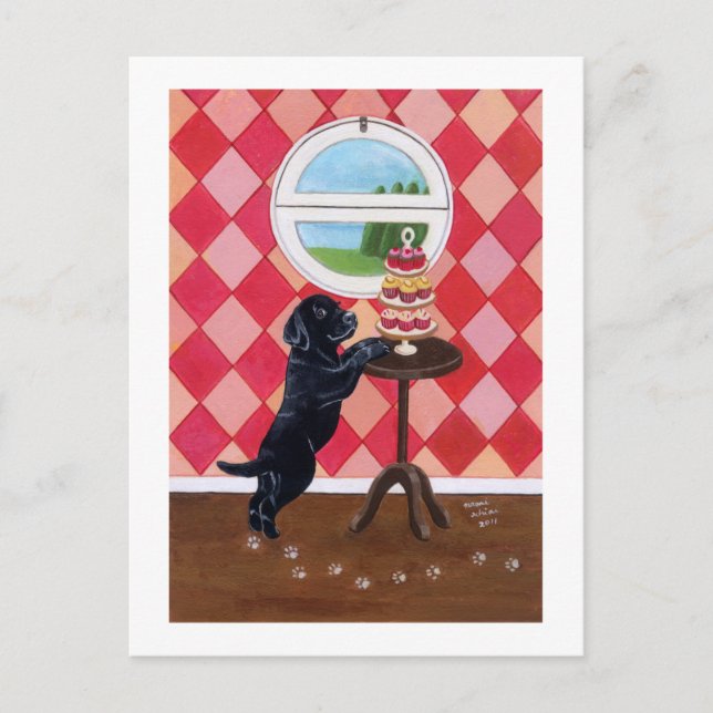 Black Lab Puppy with Cupcakes Postcard (Front)