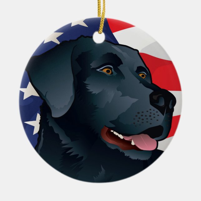 Black Lab Retriever of America Ceramic Tree Decoration (Front)