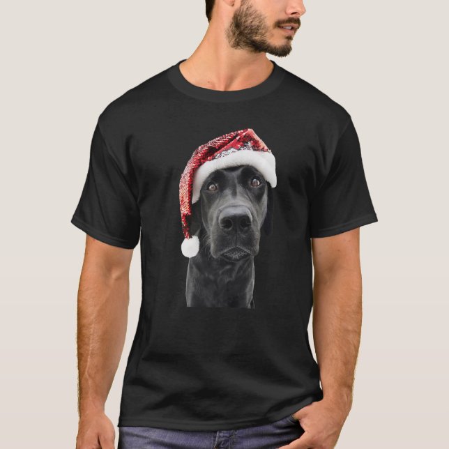 Black Lab Santa Hat Christmas Cute Dog Labrador Re T-Shirt (Front)
