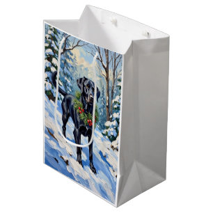 Black Lab Serene Winter Forest Christmas Holiday Medium Gift Bag