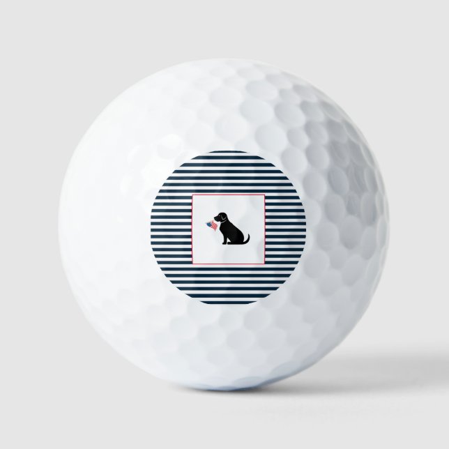Black Lab Silhouette American Flag Patriotic Golf Balls (Front)