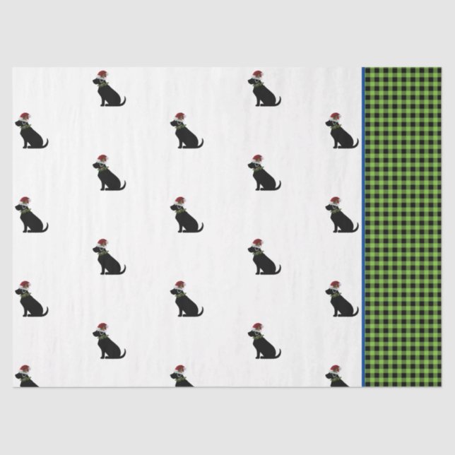 Black Lab Silhouette Christmas Pattern Green Check Tissue Paper (Front)