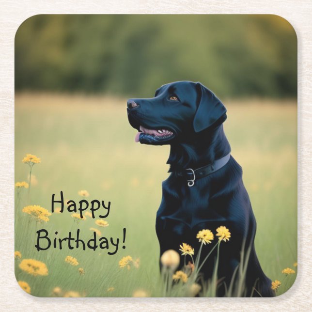 Black Lab Square Paper Coaster (Front)