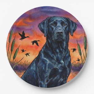 Black Lab Sunset Duck Hunting Wrapping Paper Plate