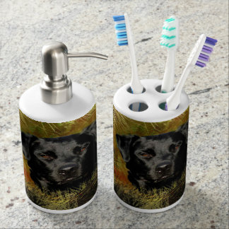 Black Lab Toothbrush Holder/Soap Dispenser Set