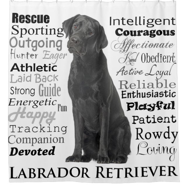 Black Lab Traits Shower Curtain (Front)