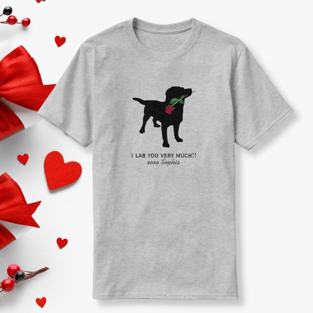 Black Lab Valentine Dog holding Red Rose T-Shirt (Creator Uploaded)