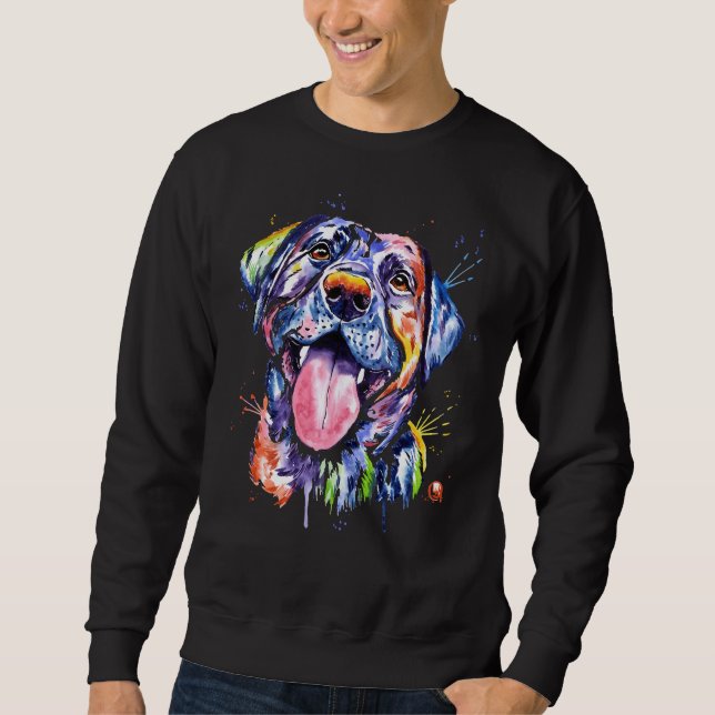 Black Lab Watercolor Pet Portrait Painting Sweatshirt (Front)