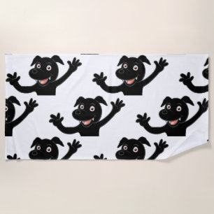 black lab waving cartoon beach towel