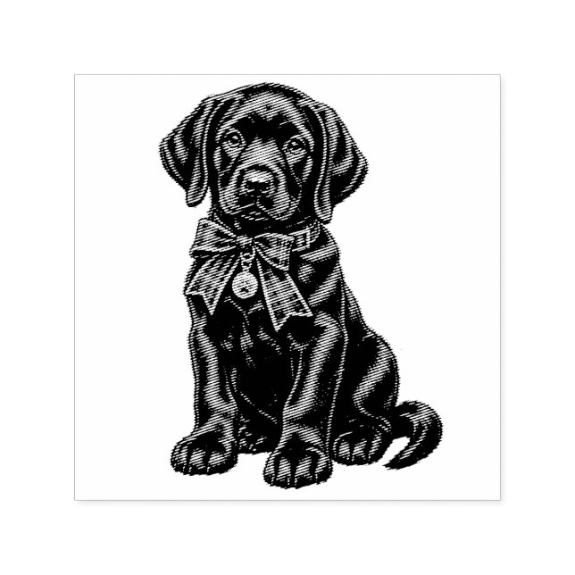 Black Lab Wearing a Bow Cute Rubber Stamp (Design)