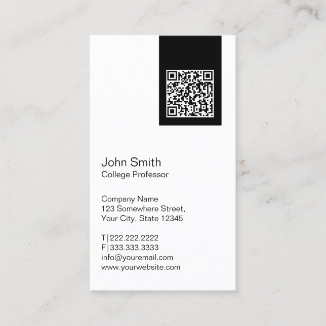Black Label QR Code Professor Business Card (Front)
