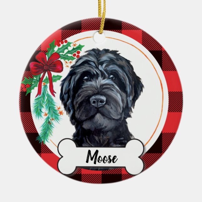 Black Labradoodle / Black Goldendoodle Ceramic Tree Decoration (Front)