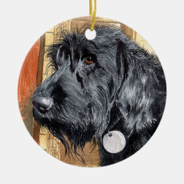 Black Labradoodle Ceramic Tree Decoration (Front)