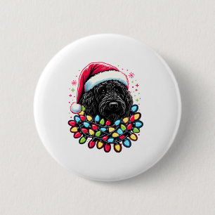 Black Labradoodle Christmas Tree Xmas Lights Doodl 6 Cm Round Badge