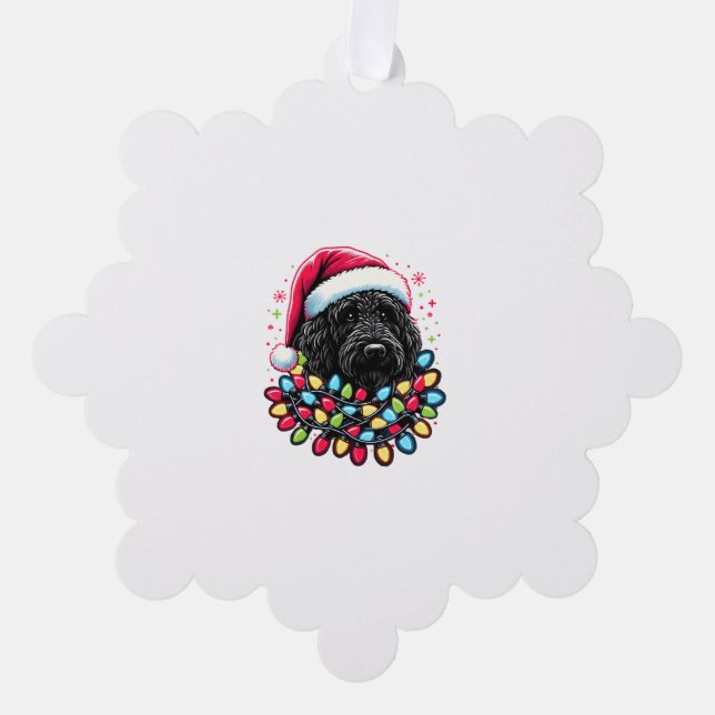 Black Labradoodle Christmas Tree Xmas Lights Doodl Decoration Card (Front)