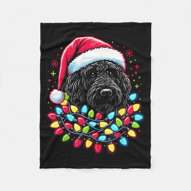 Black Labradoodle Christmas Tree Xmas Lights Doodl Fleece Blanket (Front)