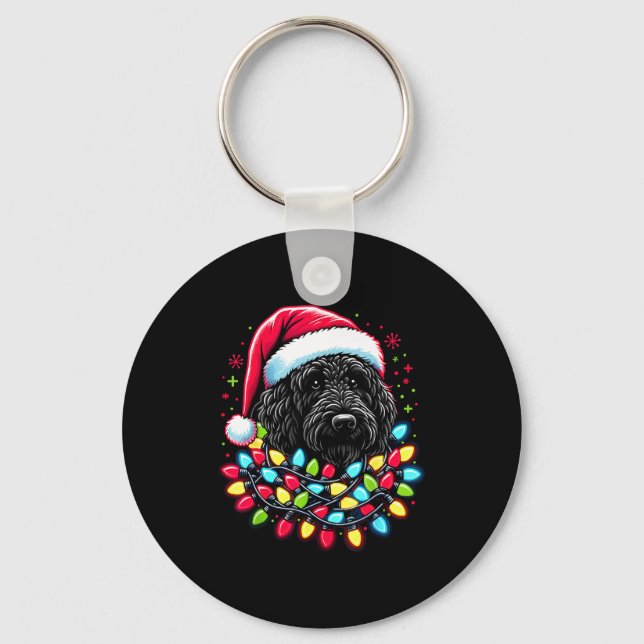 Black Labradoodle Christmas Tree Xmas Lights Doodl Key Ring (Front)