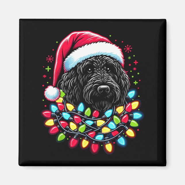 Black Labradoodle Christmas Tree Xmas Lights Doodl Magnet (Front)