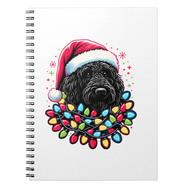 Black Labradoodle Christmas Tree Xmas Lights Doodl Notebook (Front)