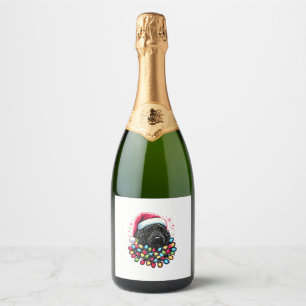 Black Labradoodle Christmas Tree Xmas Lights Doodl Sparkling Wine Label