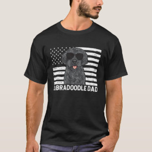 Black Labradoodle Dog American Flag Labradoodle Da T-Shirt