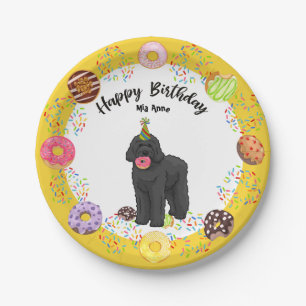 Black Labradoodle Dog Birthday Party Paper Plate