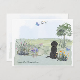 Black Labradoodle Dog Butterfly Monogram & Name Card