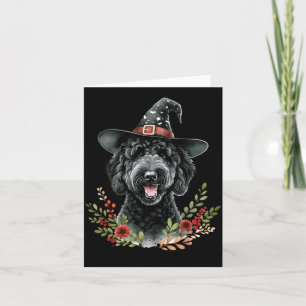 Black Labradoodle Dog Halloween Watercolor Artwork Card