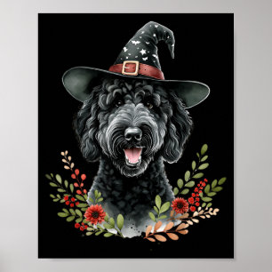 Black Labradoodle Dog Halloween Watercolor Artwork Poster