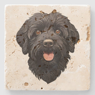 Black Labradoodle Dog Travertine Stone Coaster