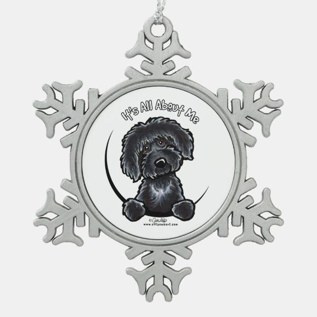 Black Labradoodle IAAM Snowflake Pewter Christmas Ornament (Front)