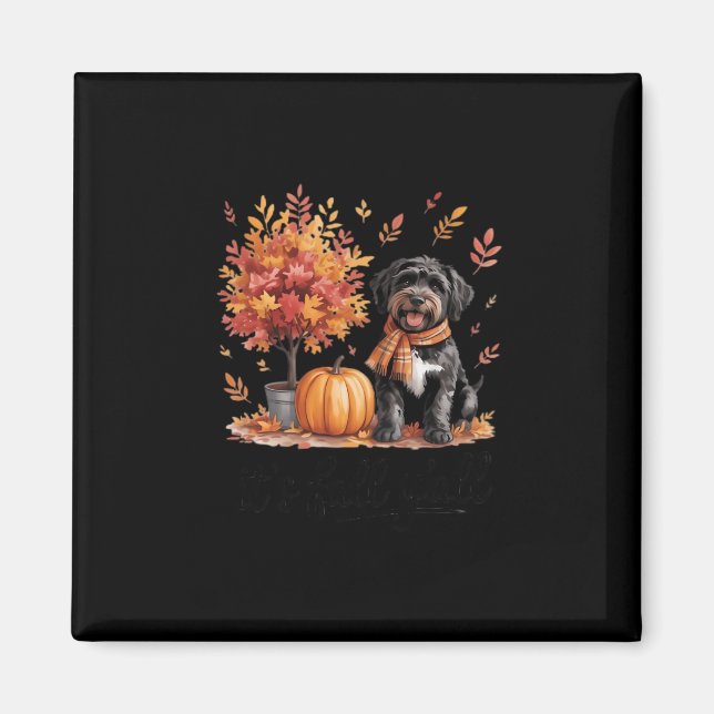 Black Labradoodle It’s Fall Y’all Pumpkin Autumn Magnet (Front)