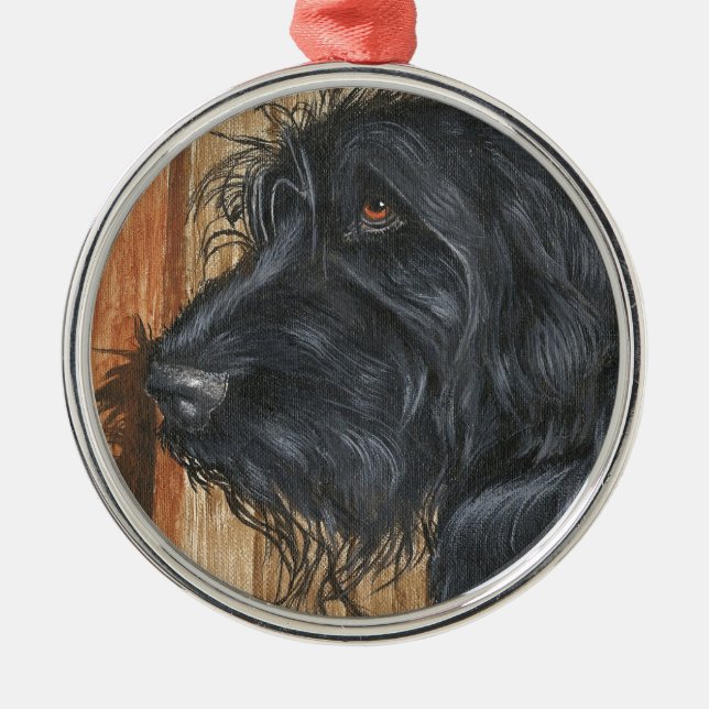 Black Labradoodle Metal Tree Decoration (Front)