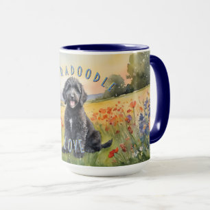 Black Labradoodle Puppy, Customisable Sunrise Mug