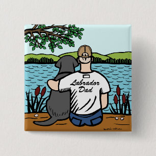 Black Labrador and Dad 15 Cm Square Badge