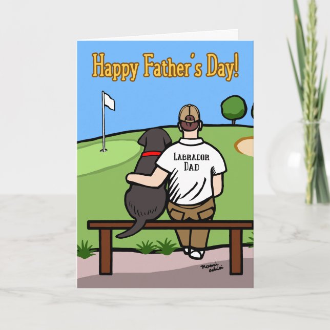 Black Labrador and  Dad at Golf Course Brown Hair Thank You Card (Front)