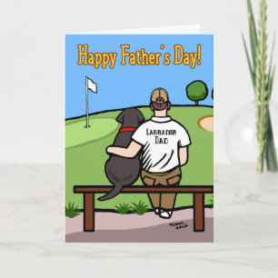 Black Labrador and  Dad at Golf Course Brown Hair Thank You Card