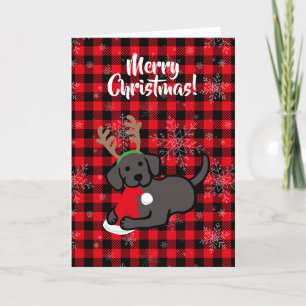 Black Labrador and Santa Christmas Cartoon Holiday Card
