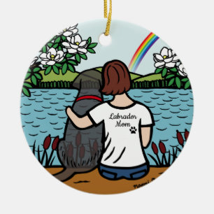 Black Labrador Angel and Mum Brown Ceramic Tree Decoration