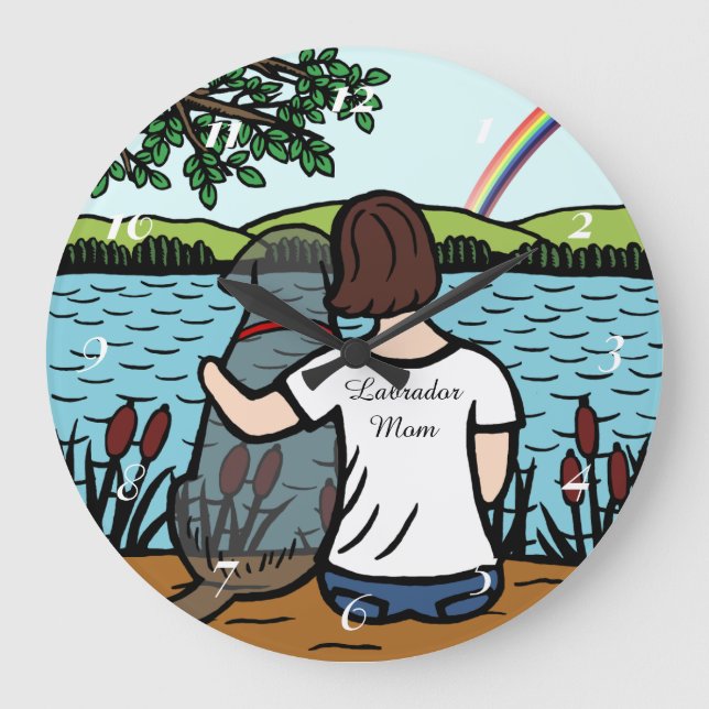 Black Labrador Angel and Mum Large Clock (Front)