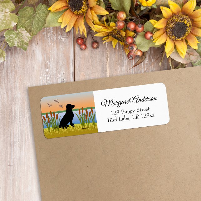 Black Labrador Bird Dog Sunset (Black Labrador Silhouette Design Return Address Label for Labrador Owners.  Bird Dog design.)