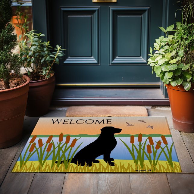 Black Labrador Bird Dog Sunset Doormat (Black Labrador Bird Dog Sunset Doormat for Labrador Owners.  Beautiful silhouette design.)