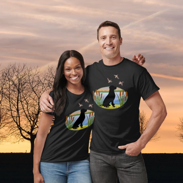 Black Labrador Bird Dog Sunset Oval T-Shirt (Black Labrador Bird Dog Sunset Design T-shirt for Labrador Owners.  Labrador Silhouette Design.)
