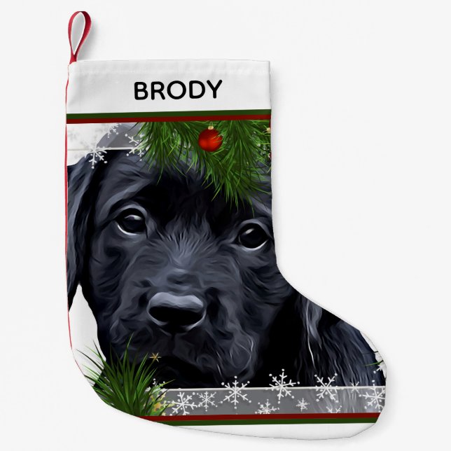 Black Labrador Christmas - Cute Dog Puppy Small Christmas Stocking (Front)