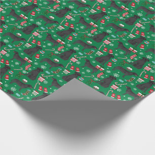 Black Labrador Christmas Dogs Candy Canes Green Wrapping Paper