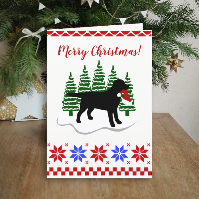 Black Labrador Christmas Evergreen Trees Holiday Card (Black Labrador Evergreen Trees Christmas Cards for Black Labrador Owners.  Silhouette design.)