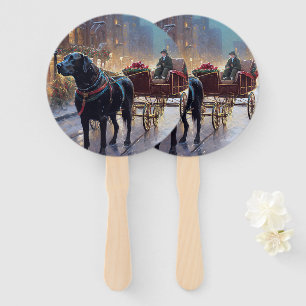Black Labrador Christmas Festive Season Hand Fan