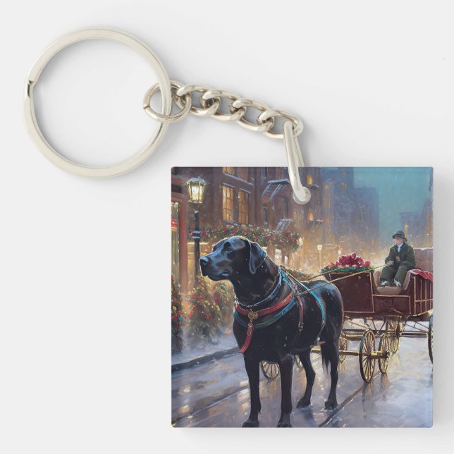 Black Labrador Christmas Festive Season  Key Ring (Front)