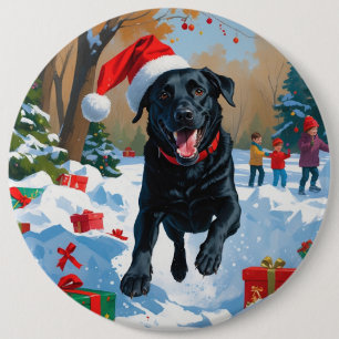 Black Labrador Christmas Festive Snow Scene  6 Cm Round Badge